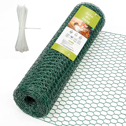 15.7 x 84 Inch Chicken Wire for Floral Arrangements 24 Rifny Chicken Wire Fencing Roll 0.6 Inch Mesh Hexagonal PVC Coated Metal Poultry Wire Netting for Craft Garden Plants Chicken Rabbit Barrier