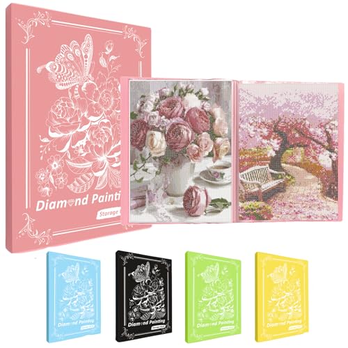 MUFEKUM Diamond Paintings Picture Album, A3 Diamond Paintings Folder With 60 Sheets, Diamond Paintings Storage Book for Finish Work Diamond Art Portfolios (Pink)