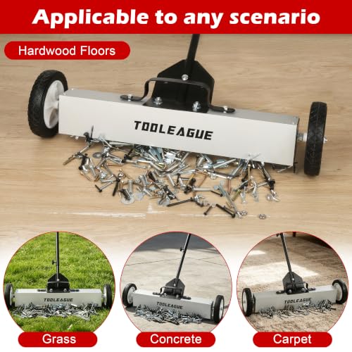Image of TOOLEAGUE 24 inch Rolling Magnetic Sweeper with Wheels,Telescoping Adjustable Handle,50LBS Capacity Magnet Roller,Magnetic Foldable Tray, 25LBS Pickup Pen,3Pcs Magnet Sweeper Set