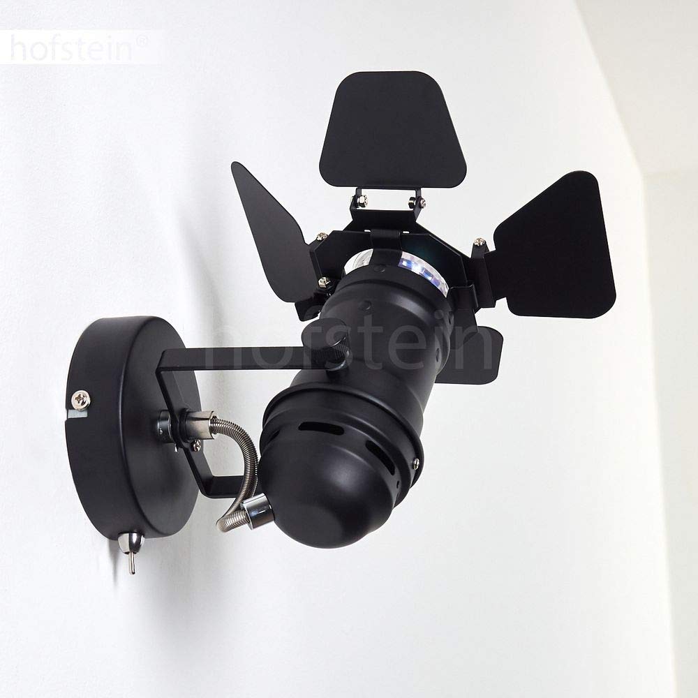 HOFSTEIN Applique Lichinga en métal noir, lampe style projecteur vintage avec clapets modulables, créant un effet lumineux au mur, pour 1 ampoule GU10, ampoule(s) non incluse(s)