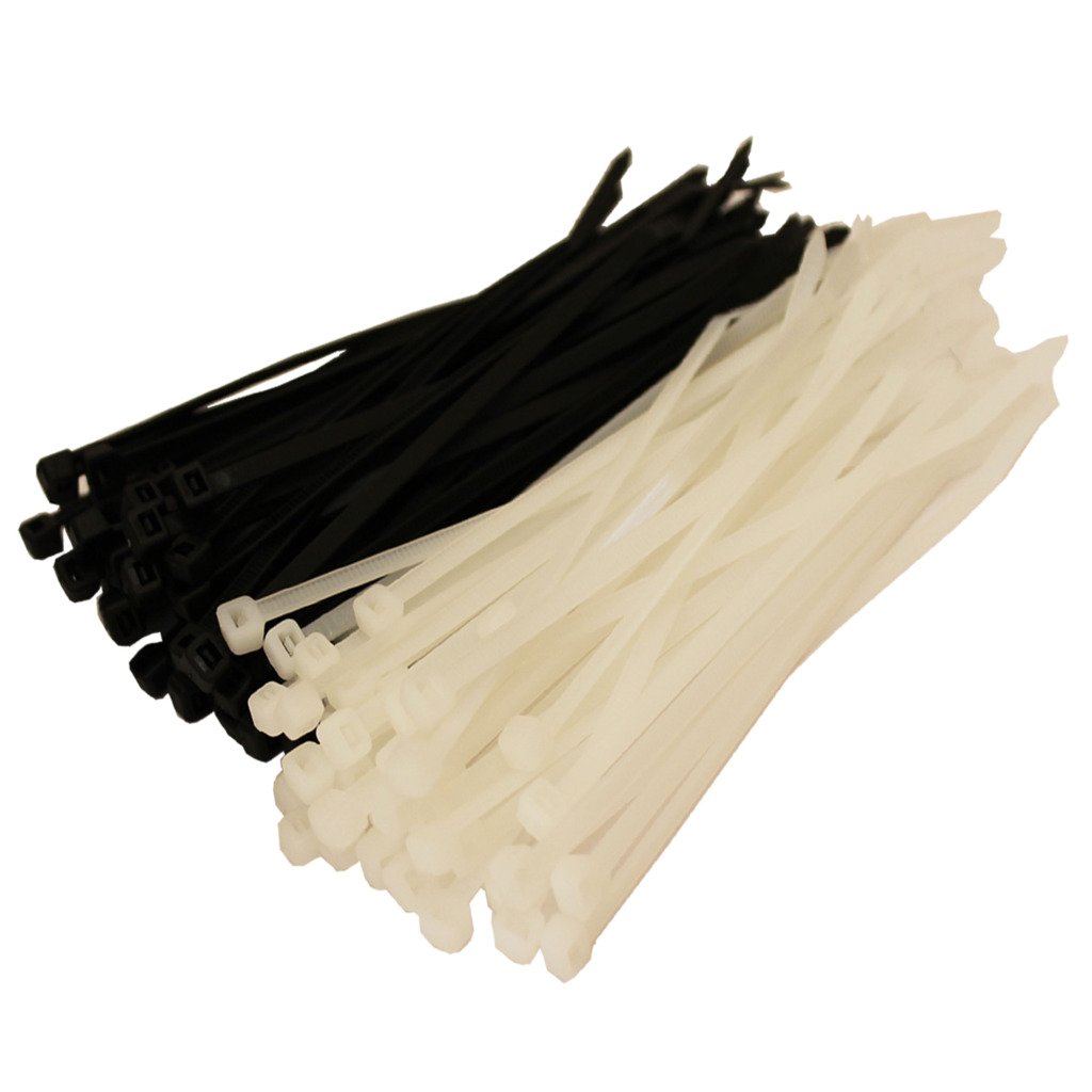 All Trade Direct White 100 X Mixed Black Cable Ties 100Mm X 2.5Mm Zip Tie Bases