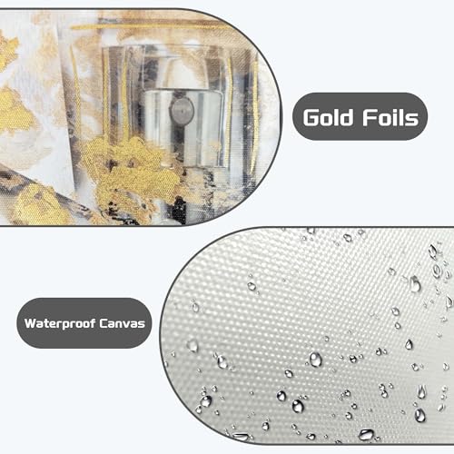 Image of HILL WEST Perfume Bottle Canvas Wall Art - Fashion Picture Elegant Gold Floral Painting Contemporary Prints Glam Modern Artwork for Girls Makeup Room Bedroom