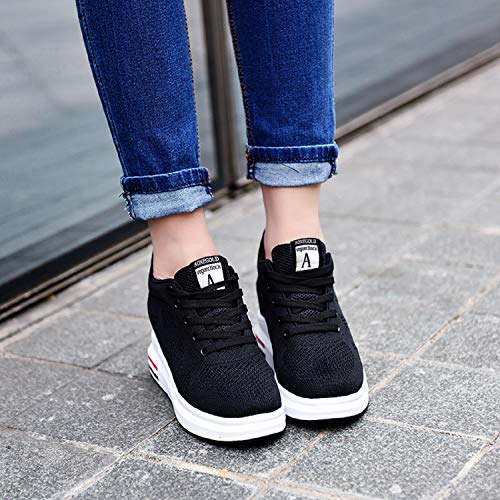 AONEGOLD Platform Sneakers High Heel Wedge Sneakers for Women Fashion Leather Chunky Sneakers Casual Walking Shoes Lace up Sneakers Increasing 3.15 inch 6