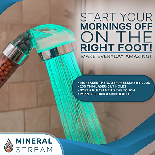 Mineralstream Led Ionic Shower Head Kit With Replacement Beads + Hose + Shower Holder + Arm Diverter| High Pressure Handheld Showerhead With Led Lights For Spa Like Experience #TOP4