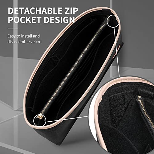 Image of Doxo Purse Organizer Insert, Felt Bag Organizer with Detachable Zipper Pocket, Women Handbag Organizer, Perfectly Fits LV Graceful PM & Cluny MM and More, Lightweight Durable LV Bag Insert (Black,SM)