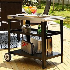 Royal Gourmet PC3404S Rolling Dining Table with Trash Bag Holder, Outdoor Garden Patio BBQ Kitchen Food Prep Table Cart, 34"L x 20"W Stainless Steel Tabletop, Silver & Black Royal Gourmet PC3404S Rolling Dining Table with Trash Bag Holder Outdoor Garden Patio BBQ Kitchen Food Prep Table Cart 34L x 20W Stainless Steel Tabletop Silver Black