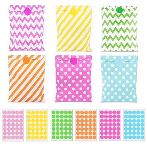 AMFUN 60 Stück Butterbrottüten Bunte Geschenktüten mit 210 Aufkleber Candy bar Tüten Geburtstagstüten Kinder Klein Geschenktüten für Ostern Geburtstag Hochzeit Taufe Party