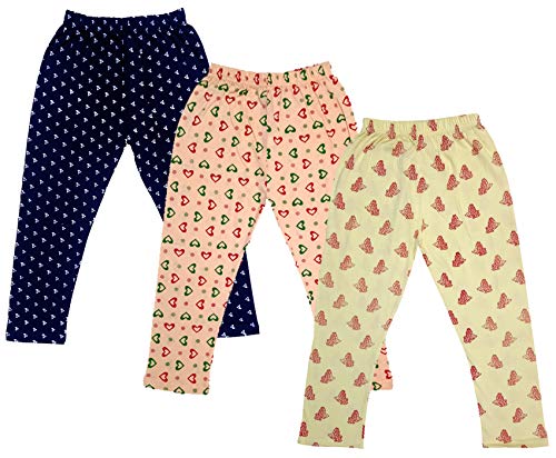 Image of IndiWeaves Girls Printed Cotton Capri Pants for Summer (Lemon,Peach,Navy Blue) Pack of 3