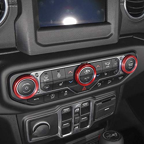 4X Colorful Aluminum Center A/C SYNC VOL Light Switch Button Cover Ring Trim for Jeep Wrangler JL 2018 2019 2020 2021(Red)