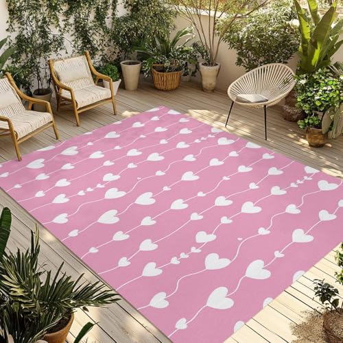 Outdoor Area Rug Valentine's Day Romantic Hearts Rugs 6x9ft Washable