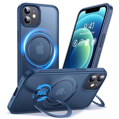 Anqrp 360 ALL-in-ONE Stand Case for iPhone 12/12 Pro Case with Rotatable Magnetic KickStand Ring Holder Compatible with MagSafe MIL-Grade Shockproof iPhone 12/12 Pro Phone Case Cover 6.1 inch Blue