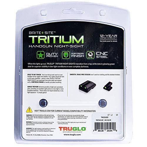 Truglo Tritium Handgun Sight High-Visible Front & Rear Night Sights with White Dots & Tritium Glowing Green Dots, Compatible with Sig Sauer Handguns