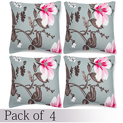Image of HOKIPO Polyester Blend Stretchable Cushion Cover 16 inch x 16 inch, Pack of 4 (AR-4098-D24*4),Grey