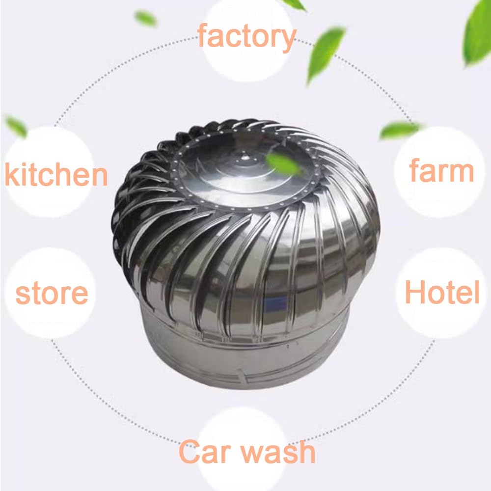 Rejilla de ventilación para aerogenerador, Ventilación de tapa turbina eólica, salida humos techo, aire redonda acero inoxidable, ventilador rotación sin alimentación(250mm/10inch)