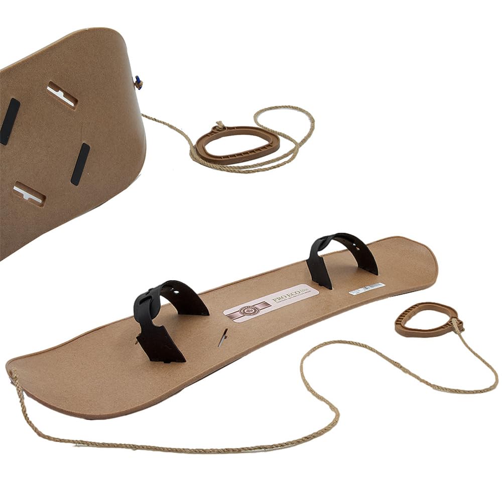 MOLTI PRO ECO Wood Snowboard pour enfants à partir de 5 ans avec fixations et corde de traction 80 x 23 cm - Luge pour premier entraînement