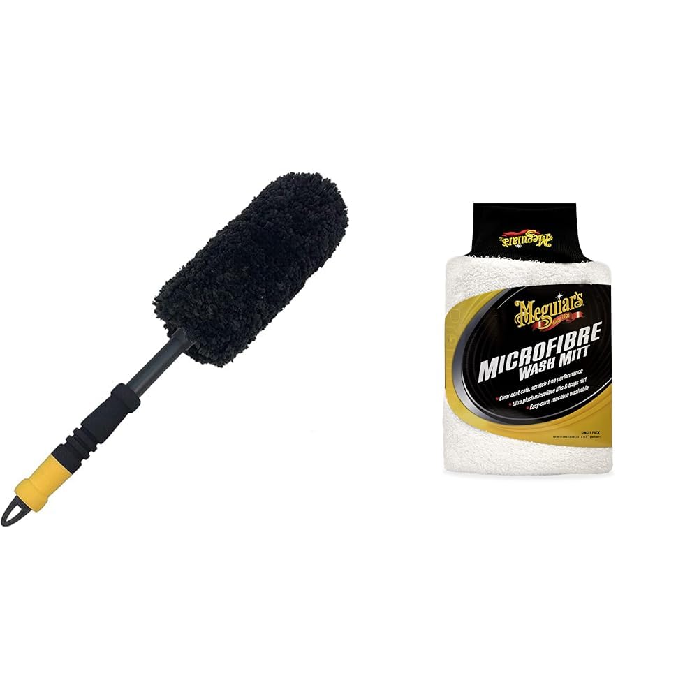 MEGUIAR'S, Spazzola in Microfibra per Cerchi, Misura Grande, X1901EU & X3002EU Guanto in Microfibra Super Soft