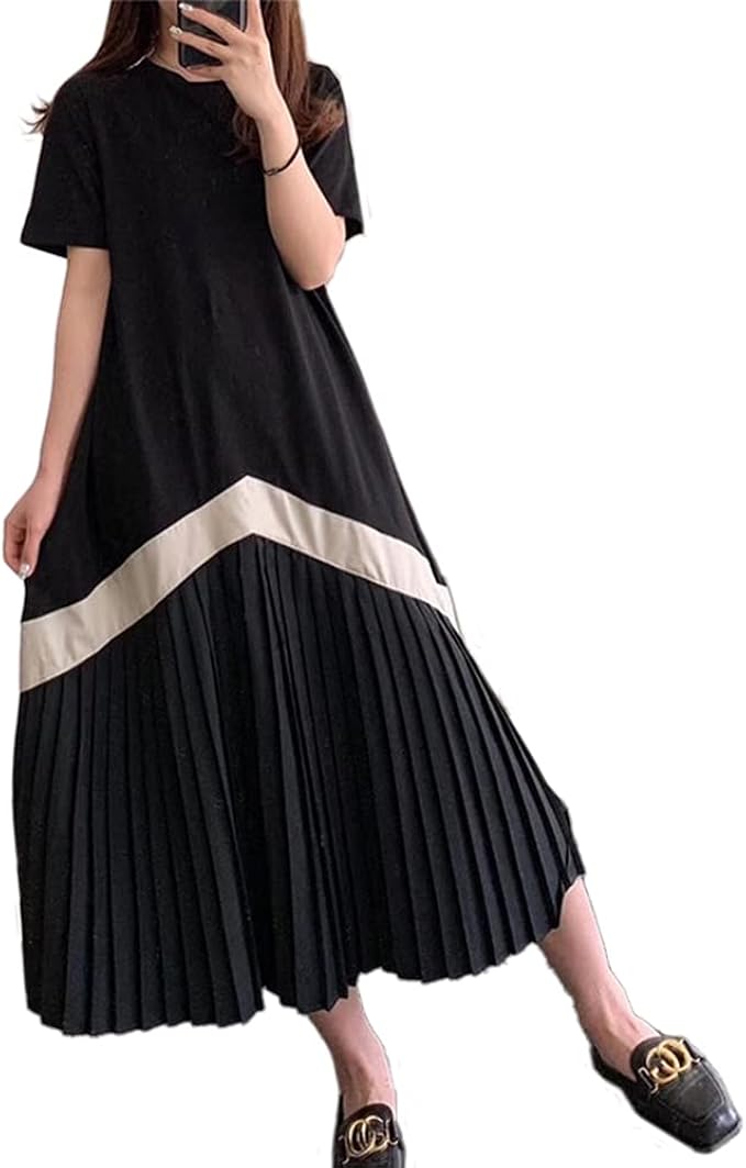 Amazon Co Jp エイチユーエー 半袖 マキシ丈 ロング プリーツ ワンピース 体型カバー マタニティ レディース 3カラー M Xl 服 ファッション小物