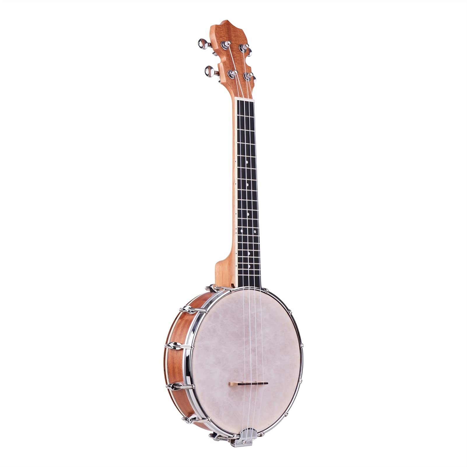 Ukulele 23-Zoll-offener Banjo 4 String Banjo Ahorn Körper Ogome Neckband-Tuning-Schlüsselbrücke Anfänger Ukulele (Color : Tan)