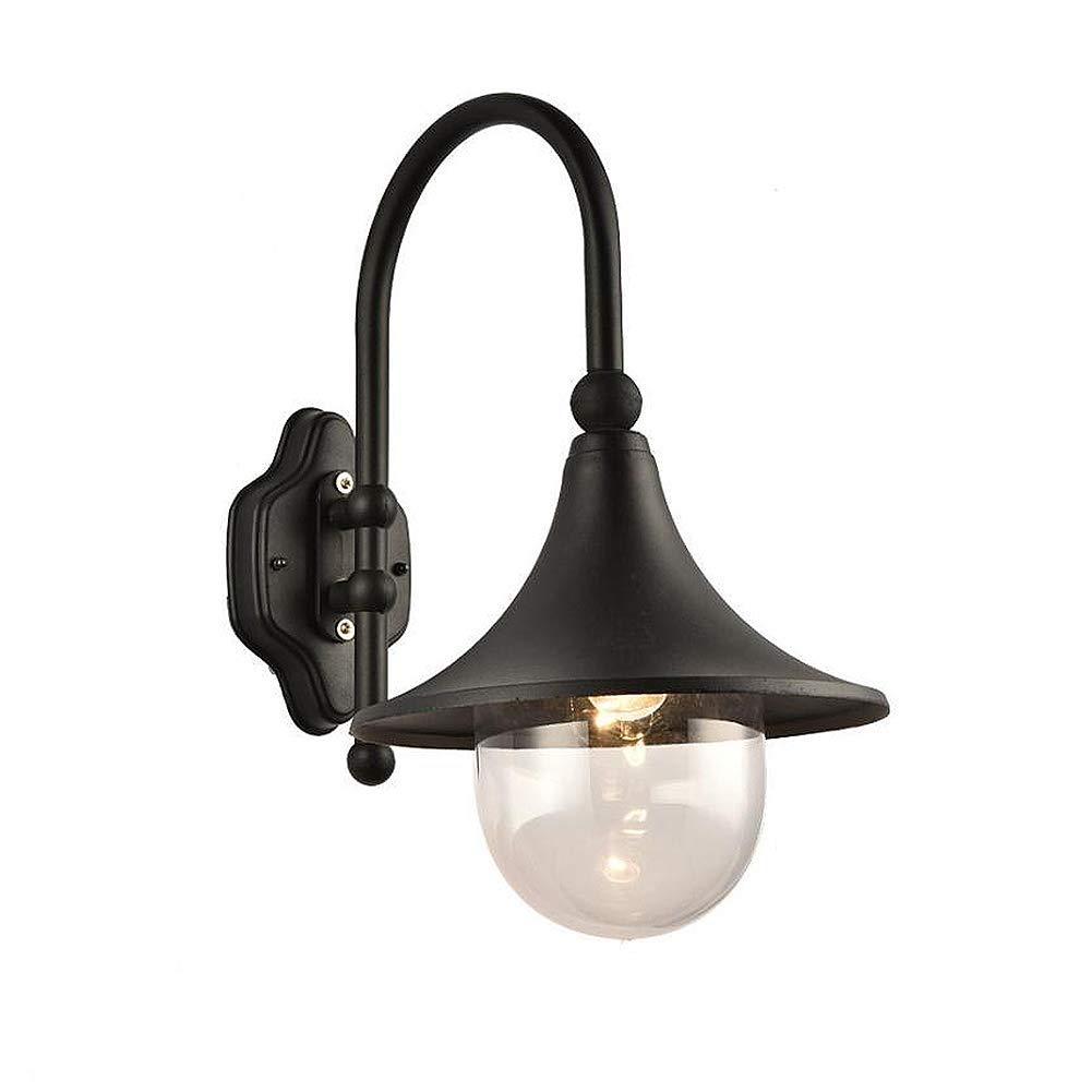 LYMSXAZOU Vintage Trumpet-Shaped Outdoor Wall Light with Lampshade for Villa Courtyard Balcony Garden (Black)