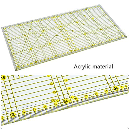 ATPWONZ Quilting Ruler, 6\" x 12\" Laser Cut Acrylic Quilters\' Ruler with Adhesive Non-Slip Grips, Patented Double Colored Grid Lines for Easy Precision Cutting, Ruler for Quilting, Sewing & Crafts