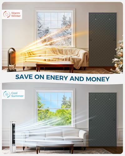Image of Augblinds Thermal Insulated Door Curtain Fits Door Size 60 x 80 Inch, Oxford Cloth Thicken Cotton Filled, Curtain Size 63 inch x 82 inch, Single Piece Door Insulation Blanket Cover for Cold in Winter, Grey