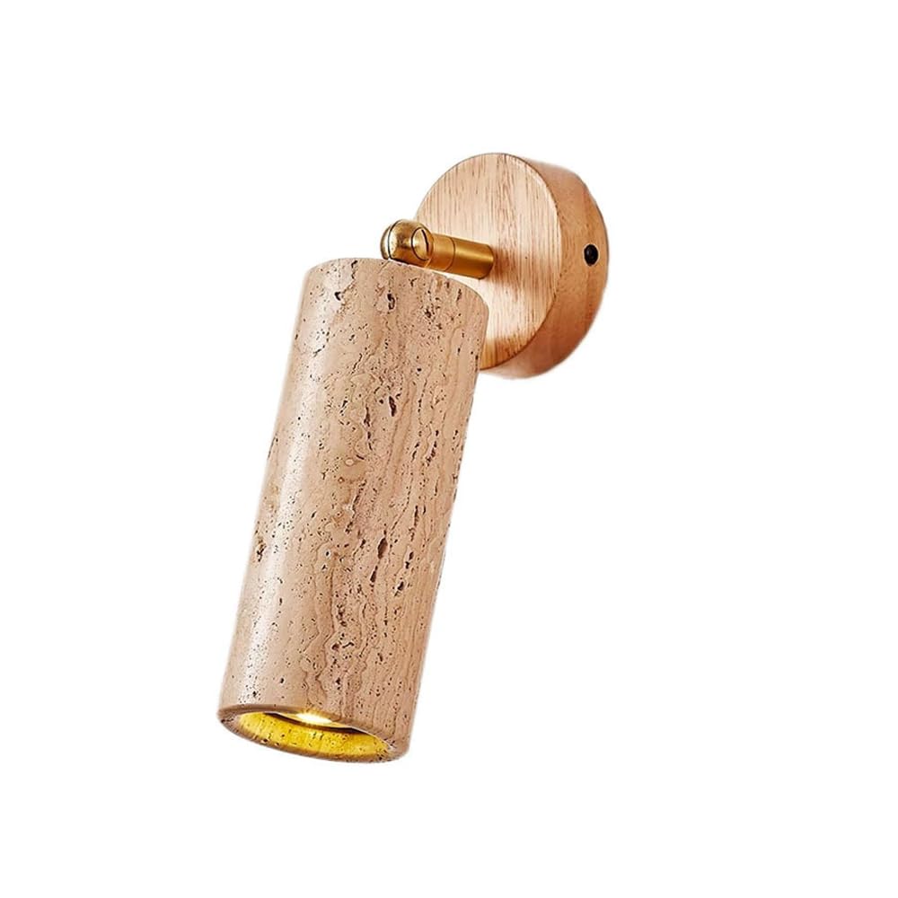 HXYSXHJUO E27 Base Single Head Wall Sconce, Modern Minimalist Style Yellow Travertine Stone Wood Light, Personalized Cylindrical Lamp Shade, Balcony Aisle Cafe Decoration Light Fixtures