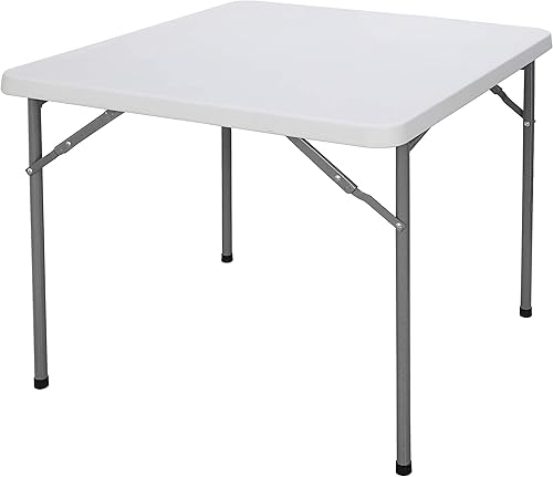 Miniatura 9 de Mesa cuadrada plegable de resina multiusos de aproximadamente 3 pies, plástico para interiores y exteriores, ligero y portátil para hogar, oficina,