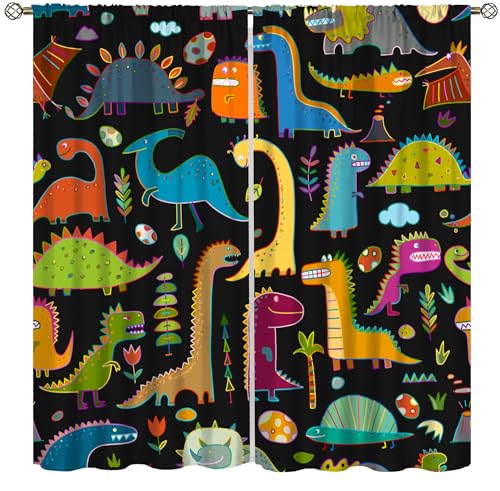 wlsgdsg Dinosaur Blackout Curtains for Nursery,Cartoon Simple Early Childhood Education Jurassic Cute Mature Dinosaur Forest Window Drapes Print for Kids Boys Girls Child Care Toddler Bedroom 84x84in