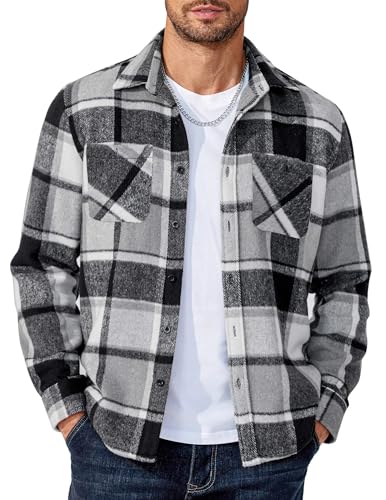 COOFANDY Men's Flannel Shirts Long Sleeve Casual Cotton Plaid Button Down Shirt Jacket with Pockets