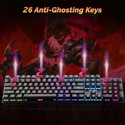 Image of Ant Esports Scorpion MK30 Wired Mechanical Gaming Keyboard, RGB 104 Keys Ultra-Slim LED Backlit USB Wired Keyboard with Red Switch, Durable Abs Keycaps /Anti-Ghosting Keyboard for PC Mac Xbox Gamer