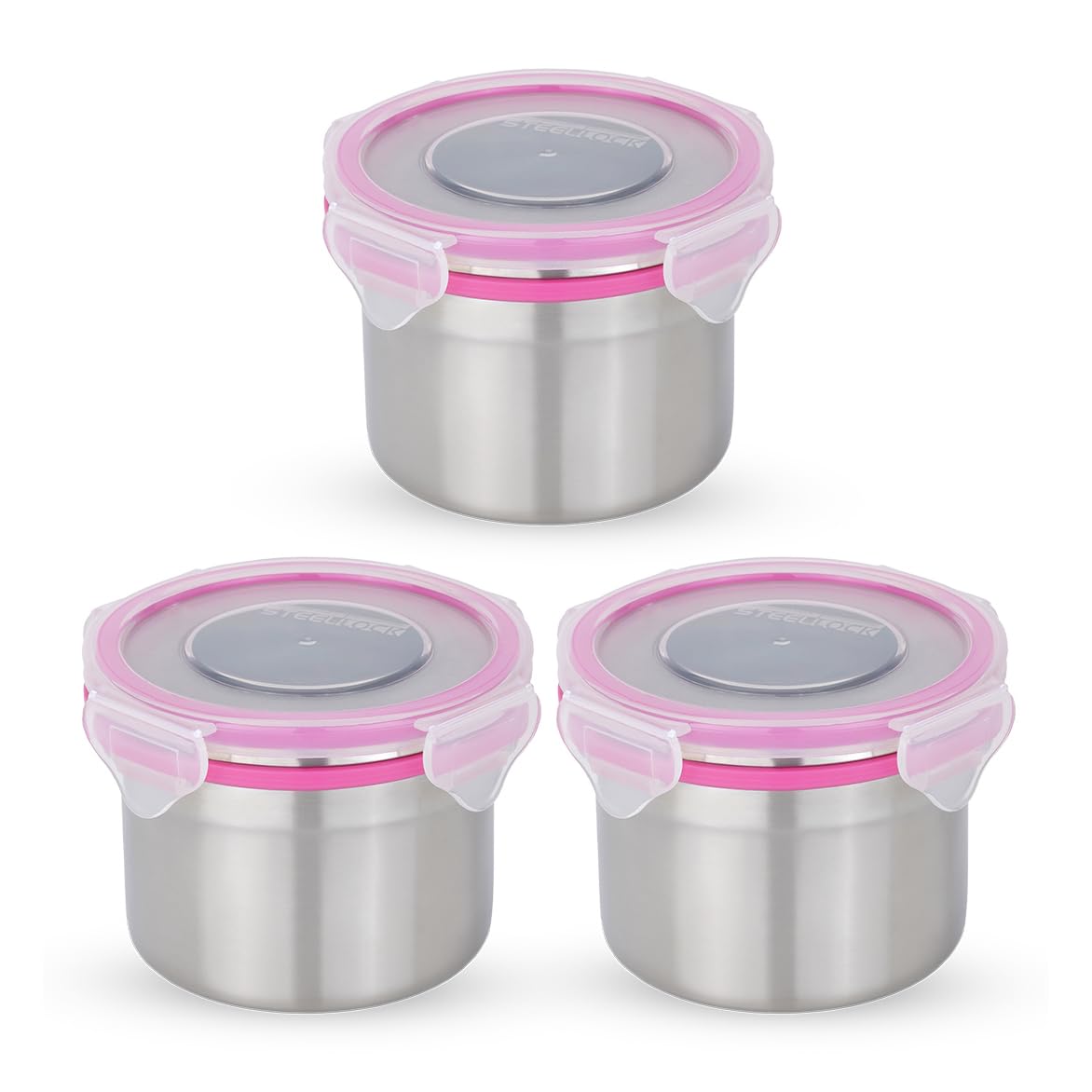 STEELLOCK Stainless Steel Airtight Container with Lid | Leakproof, BPA-Free | Multipurpose Food Storage Containers/Tiffin/Dabba for Office, School & Kitchen | SL-1202-set of 3, 350ml each, Pink