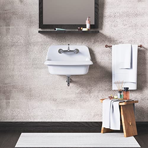 Ellai 24 Inch Wall Mounted High Back Kitchen Sink White Porcelain Utility Sink 6 Gallon Farm Sink Ceramic Laundry Sink, 8 In Centers, 24” X 17” X 15” #TOP5