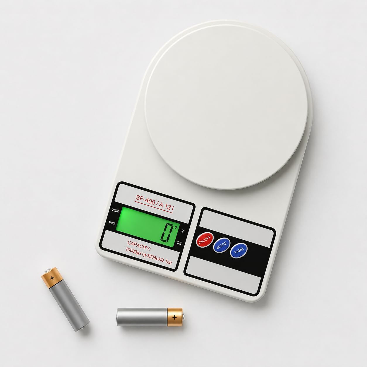 shinrin sf-400 digital kitchen weighing scale 10kg, white | 1g high precision, lcd backlit display, tare function, batteries included, cooking & baking use