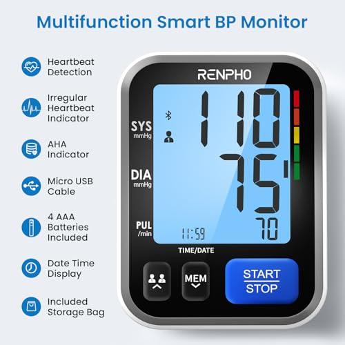 RENPHO Smart Blood Pressure Monitor for Home Use, Bluetooth BP Machine with Wide Range Cuff for Large Size Adult Arms, Muti-Users, Data Storage, Family Supplies - Image 4