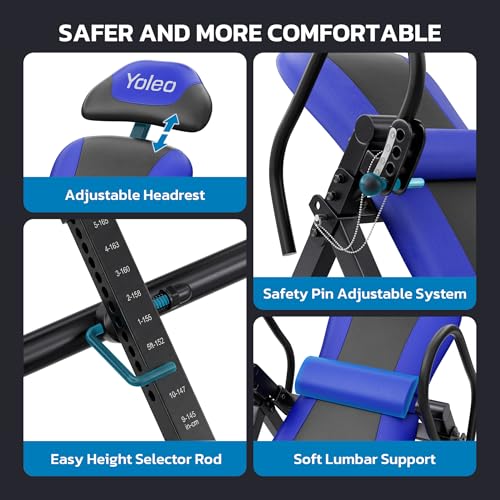 Image of YOLEO Inversion Table for Back Pain 2026 Foldable Inversion Table w /Removable Lumbar Pad, Reversible Ankle Holders, Easy Assembly