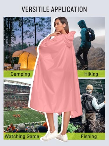Image of SaphiRose Extra Thick Hooded Rain Poncho Double Layer Waterproof Raincoat Jacket for Men Women Adults