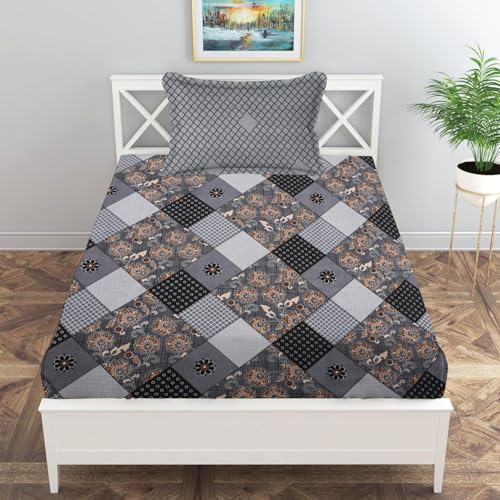 Image of IVAZA Turkish Cotton 280 TC Super Soft Warm Bedsheet Set for Single Size Bed, Durable bedsheet with 1 Pillow Cover Black Grey