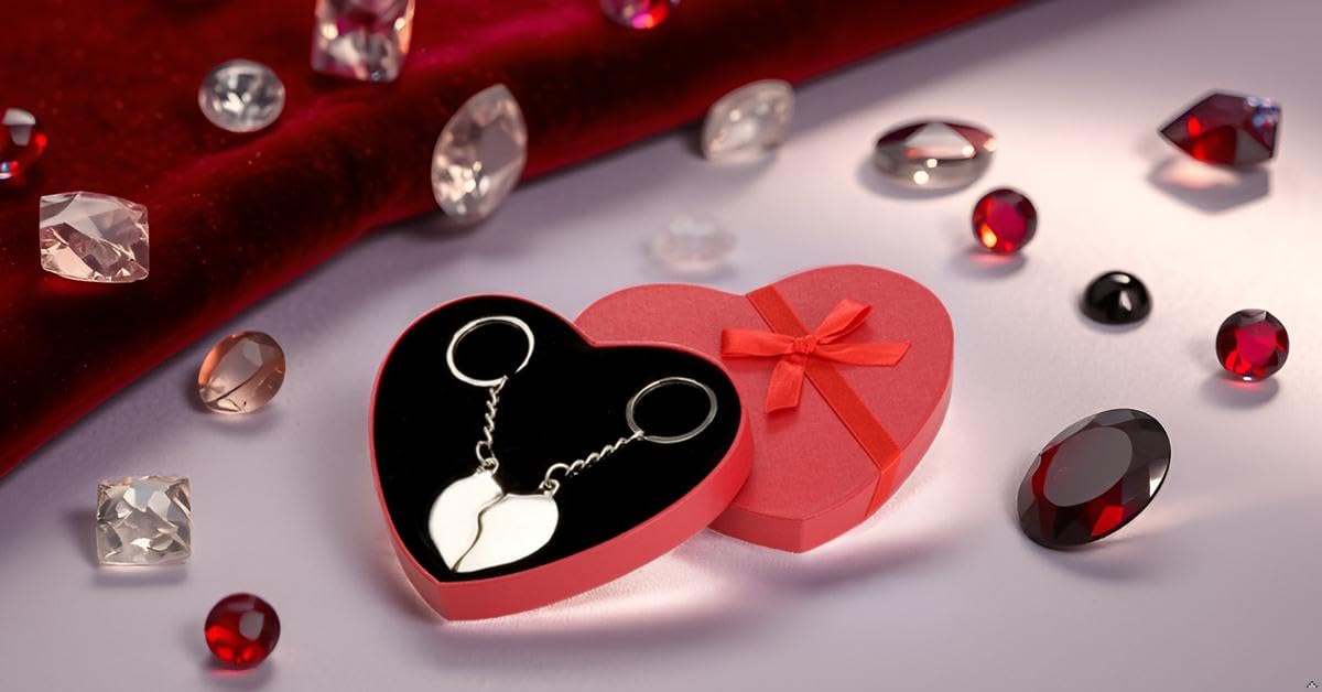 Llavero con forma de corazón dividido, 2 piezas, plata premium, chapado en plata, listo para regalar con elegante paquete de regalo, plata, 10,5 cm
