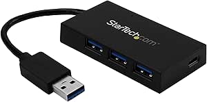 StarTech.com 4 Port USB 3.0 Hub - USB Type-A Hub with 1x USB-C &amp; 3x USB-A Ports (SuperSpeed 5Gbps) - USB Bus Powered - USB 3.1 Gen 1 Adapter Hub - Portable/Laptop USB Hub (HB30A3A1CFB), Black