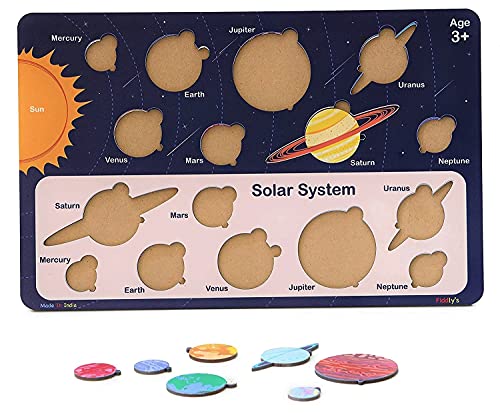 Image of Fiddlys Solar System Wooden Puzzle for Kids & Children Age 4+ Learning Educational Double Layered Wooden Puzzles with Bright Front & Back Print