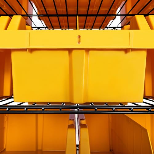 Image of 8-Tier NSF 24-Bin Steel Wire Shelving Rack, 36 inchW x 14.25 inchD x 63.5 inchH, Yellow | 24 slide-out bins with tilt-lock design keep supplies organized and accessible