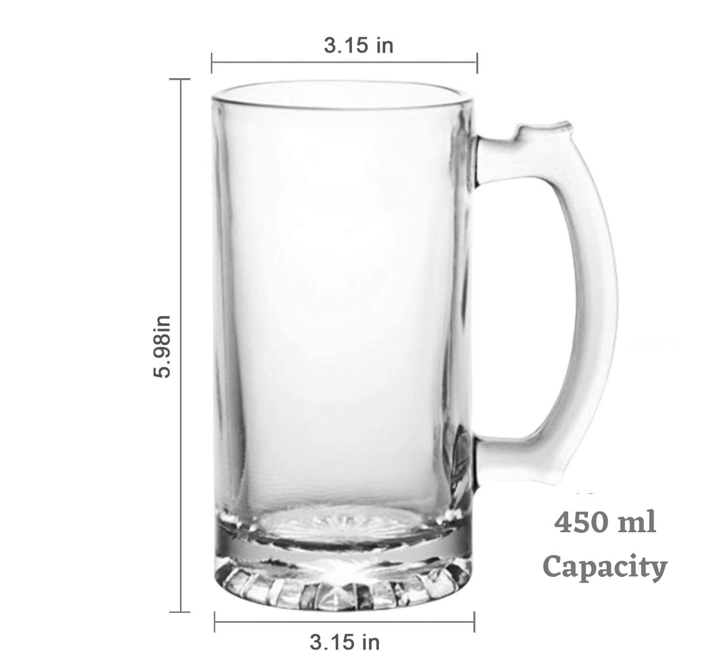 MZP Italin Premium Luxury Designer Transparent, Beer Mug/Glass Set with Handle, Set of 6, Capacity 400 ML,Clear, for Home, Office, Bar, Restaurant, Hotle, Juice Bar, Mini Bar (300 ml, 6) 2