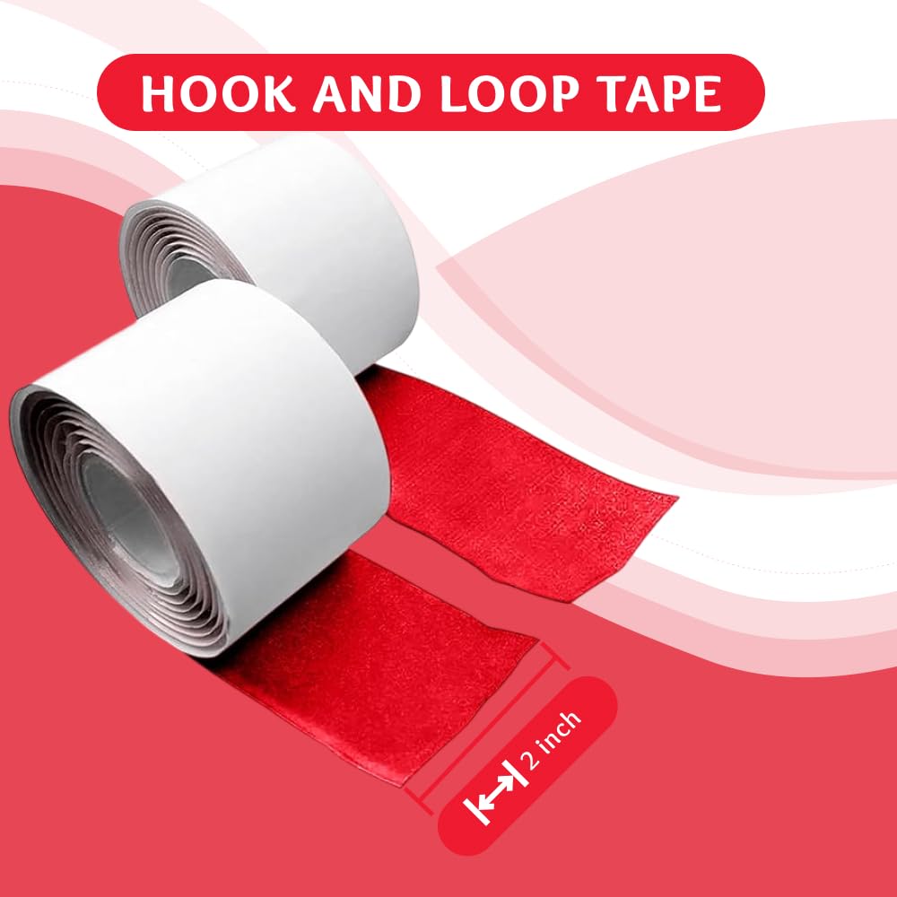 2 Inch Red Hook and Loop Tape 1 Yard with Heavy Duty Adhesive Excellent Grip Strong Sticky Back Fastening Roll Nylon Self Fastener Strips for Fixing and Hanging Craft Home School Office Use