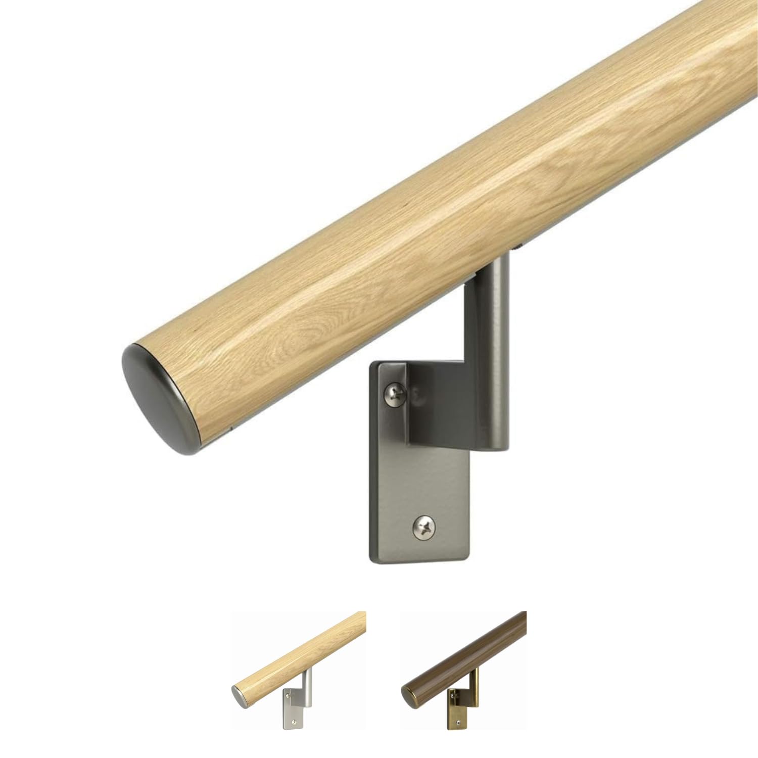 Promenaid Handlauf-Set Eiche 60 Cm – Mit Halterungen, 4,1 Cm Rund, Aluminiumkern, Für Treppen Innen