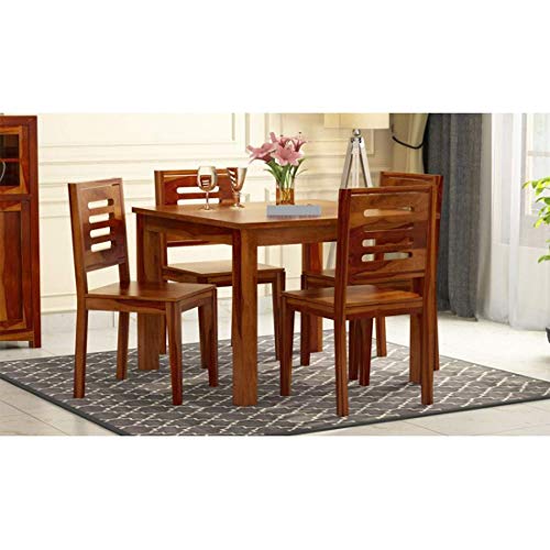 Image of Sheesham Wood Dining Table 4 Seater Set with Chair | Dining Table Set | 4 Seater Dining Table | Dining Table 4 Seater | Dining Room Set | Wooden Furniture | Honey Finish