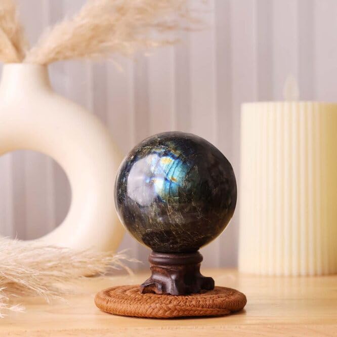 Image of Shubhanjali Labradorite Crystal Sphere Ball 250-300 GMS | Natural Polished Gemstone Sphere for Meditation, Reiki Practice, Feng Shui & Vastu Decor | Decorative Crystal Ball for Home & Office