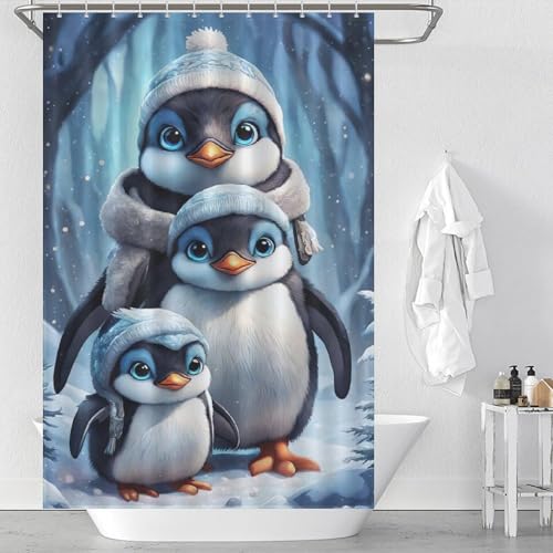 Rideau de douche pingouin mignon imperméable pour baignoire 122x183cm - 2