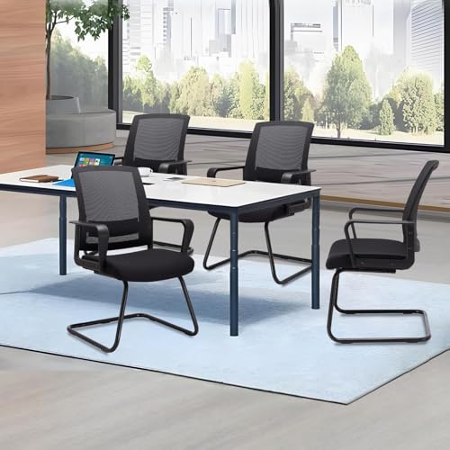 Image of CLATINA Waiting and Guest Chairs for Conference Room with Lumbar Support and Mid Back Mesh Space Air Grid Series Black 1 Pack