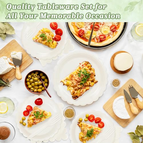 Image of 100 Cream Beige Paper Plates and Napkins Disposable for Party, 25-9 inch&25-7 inch