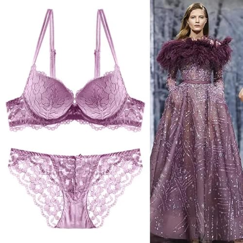 Kit Com 3Conjunto Lingerie de Renda Cropped Sutiǎ e Calcinha(Vermelho/Preto/Roxo-P)